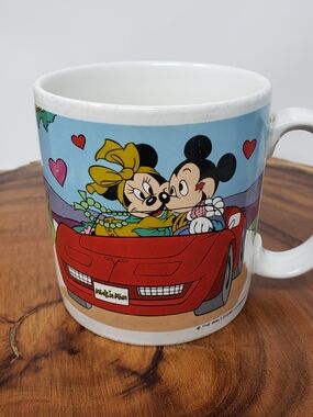 Vintage 1987 Disney Mickey & Minnie Red Car Ceramic Mug